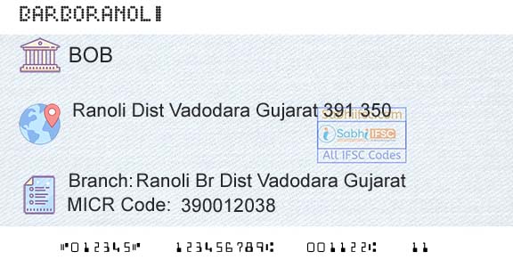 Bank Of Baroda Ranoli Br Dist Vadodara GujaratBranch 