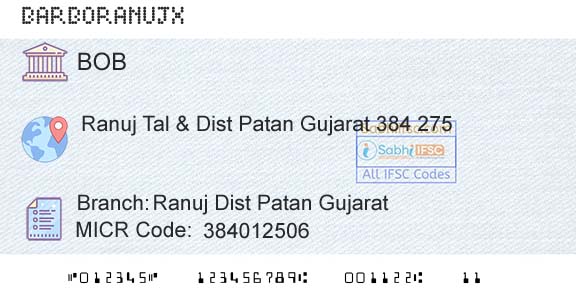 Bank Of Baroda Ranuj Dist Patan GujaratBranch 