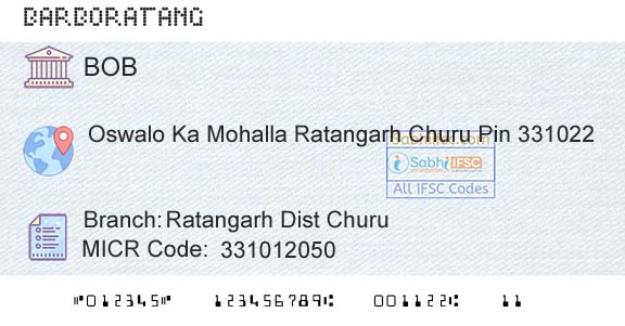 Bank Of Baroda Ratangarh Dist ChuruBranch 