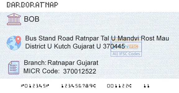 Bank Of Baroda Ratnapar GujaratBranch 