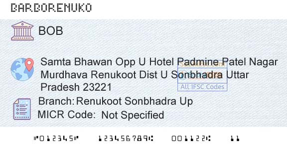 Bank Of Baroda Renukoot Sonbhadra UpBranch 