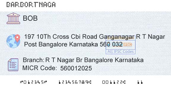 Bank Of Baroda R T Nagar Br Bangalore KarnatakaBranch 