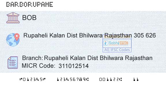 Bank Of Baroda Rupaheli Kalan Dist Bhilwara RajasthanBranch 