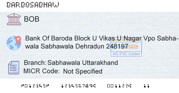 Bank Of Baroda Sabhawala UttarakhandBranch 