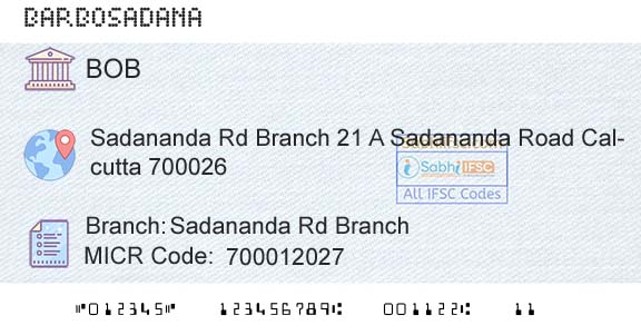 Bank Of Baroda Sadananda Rd BranchBranch 