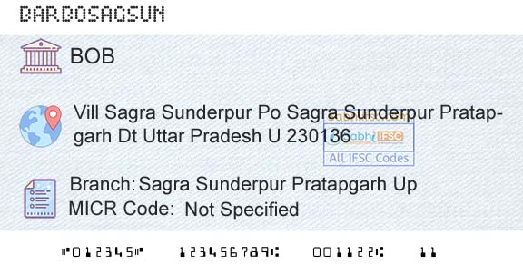 Bank Of Baroda Sagra Sunderpur Pratapgarh UpBranch 