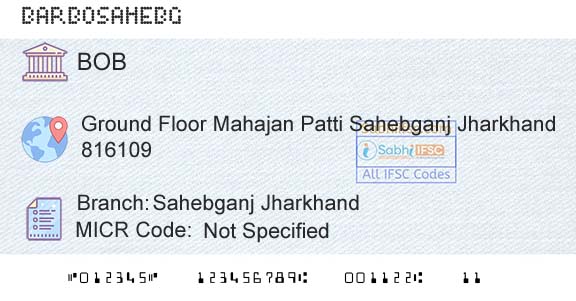Bank Of Baroda Sahebganj JharkhandBranch 