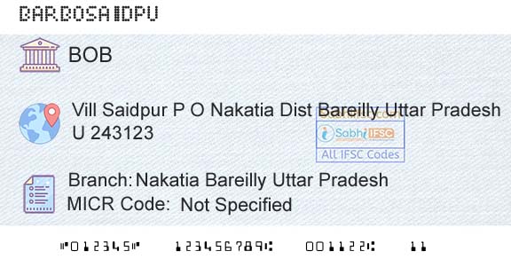 Bank Of Baroda Nakatia Bareilly Uttar PradeshBranch 