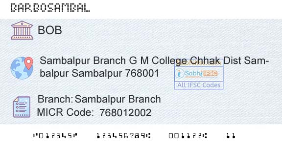 Bank Of Baroda Sambalpur BranchBranch 