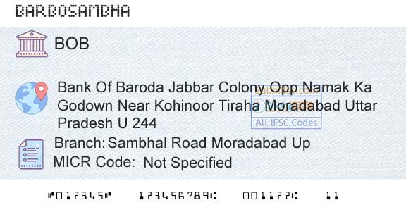 Bank Of Baroda Sambhal Road Moradabad UpBranch 