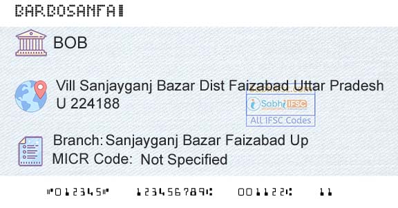 Bank Of Baroda Sanjayganj Bazar Faizabad UpBranch 