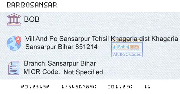 Bank Of Baroda Sansarpur BiharBranch 