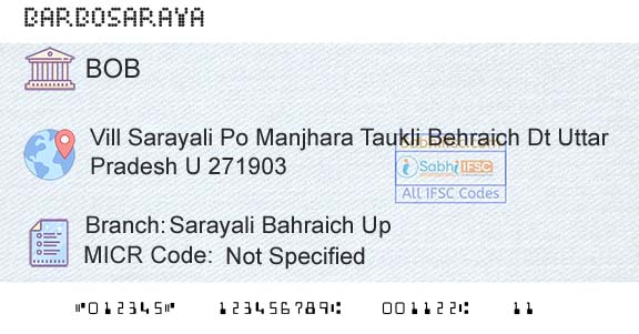 Bank Of Baroda Sarayali Bahraich UpBranch 