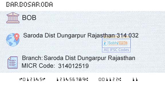 Bank Of Baroda Saroda Dist Dungarpur RajasthanBranch 