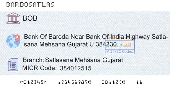 Bank Of Baroda Satlasana Mehsana GujaratBranch 
