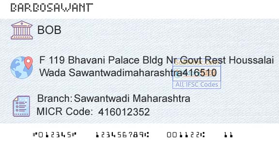 Bank Of Baroda Sawantwadi MaharashtraBranch 