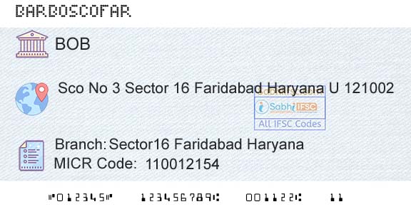 Bank Of Baroda Sector16 Faridabad HaryanaBranch 