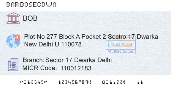 Bank Of Baroda Sector 17 Dwarka DelhiBranch 