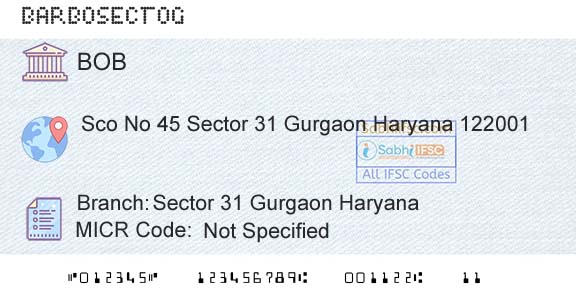 Bank Of Baroda Sector 31 Gurgaon HaryanaBranch 
