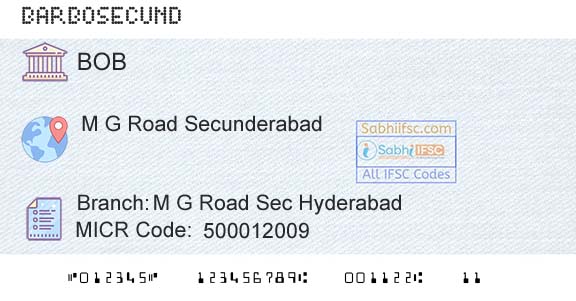 Bank Of Baroda M G Road Sec HyderabadBranch 