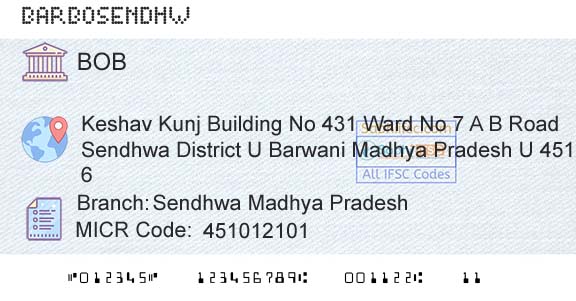 Bank Of Baroda Sendhwa Madhya PradeshBranch 