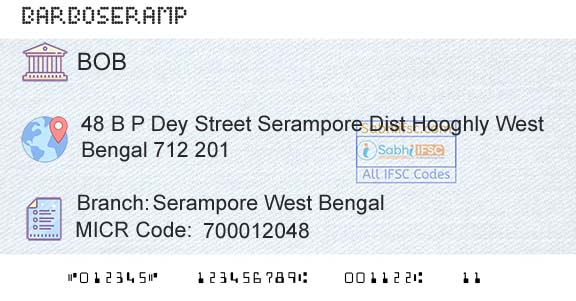 Bank Of Baroda Serampore West BengalBranch 