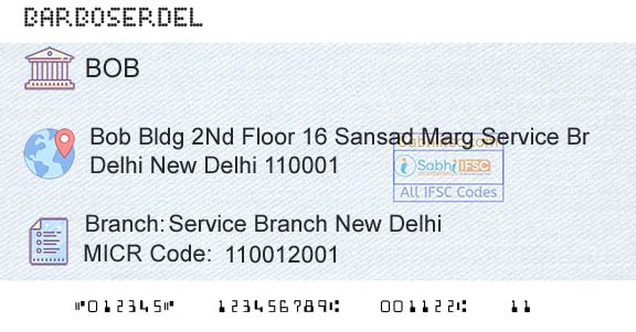 Bank Of Baroda Service Branch New DelhiBranch 