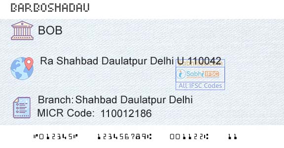 Bank Of Baroda Shahbad Daulatpur DelhiBranch 
