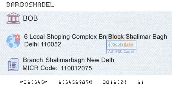 Bank Of Baroda Shalimarbagh New DelhiBranch 