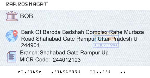 Bank Of Baroda Shahabad Gate Rampur UpBranch 