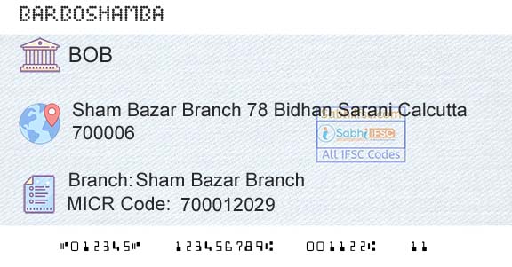 Bank Of Baroda Sham Bazar BranchBranch 