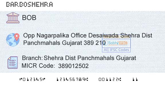 Bank Of Baroda Shehra Dist Panchmahals GujaratBranch 