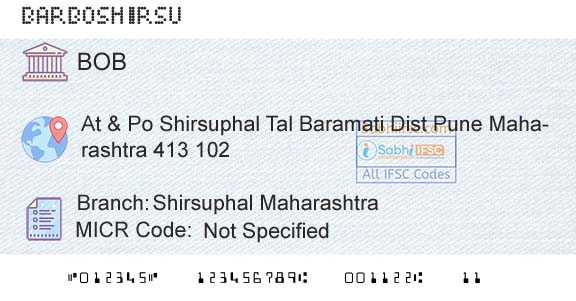 Bank Of Baroda Shirsuphal MaharashtraBranch 
