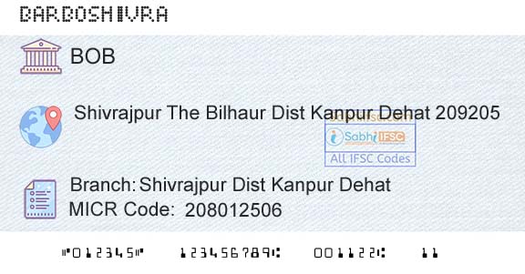 Bank Of Baroda Shivrajpur Dist Kanpur DehatBranch 