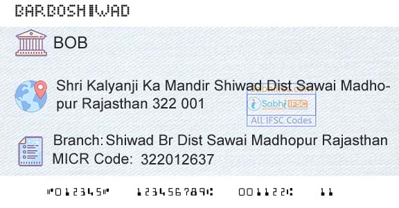 Bank Of Baroda Shiwad Br Dist Sawai Madhopur RajasthanBranch 