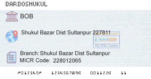 Bank Of Baroda Shukul Bazar Dist SultanpurBranch 