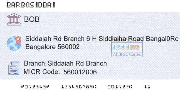 Bank Of Baroda Siddaiah Rd BranchBranch 