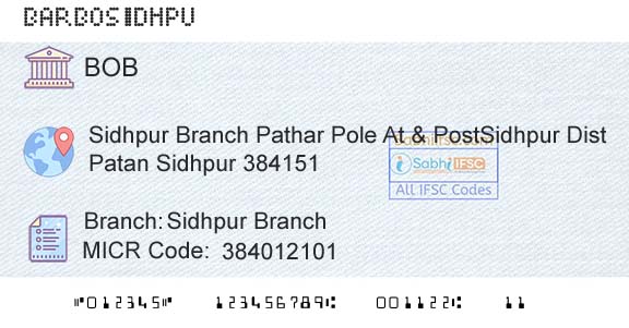 Bank Of Baroda Sidhpur BranchBranch 