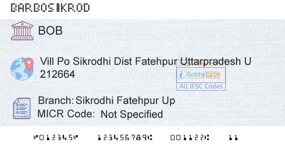 Bank Of Baroda Sikrodhi Fatehpur UpBranch 