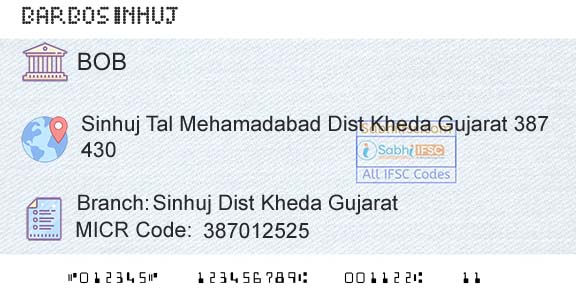 Bank Of Baroda Sinhuj Dist Kheda GujaratBranch 