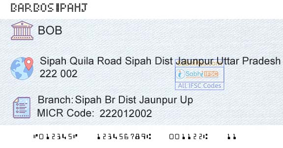 Bank Of Baroda Sipah Br Dist Jaunpur UpBranch 