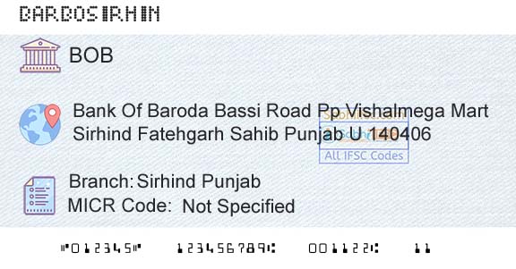 Bank Of Baroda Sirhind PunjabBranch 