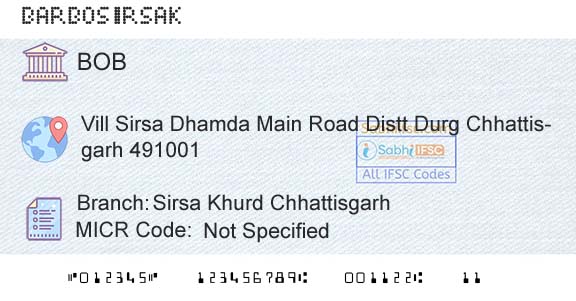 Bank Of Baroda Sirsa Khurd ChhattisgarhBranch 