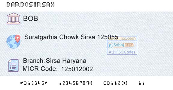 Bank Of Baroda Sirsa HaryanaBranch 