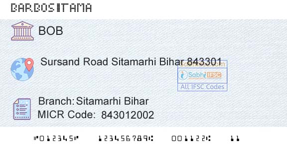 Bank Of Baroda Sitamarhi BiharBranch 