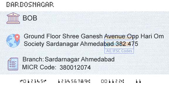 Bank Of Baroda Sardarnagar AhmedabadBranch 