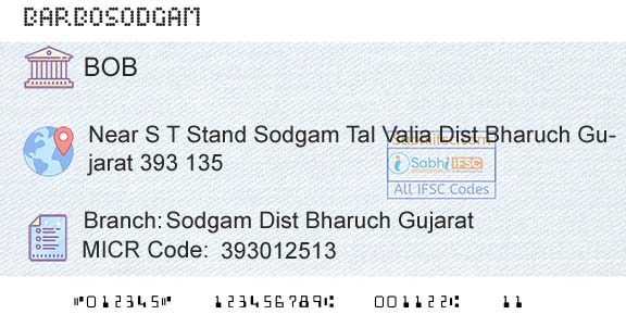 Bank Of Baroda Sodgam Dist Bharuch GujaratBranch 