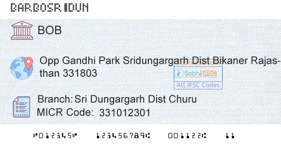 Bank Of Baroda Sri Dungargarh Dist ChuruBranch 