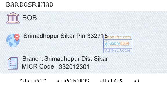 Bank Of Baroda Srimadhopur Dist SikarBranch 