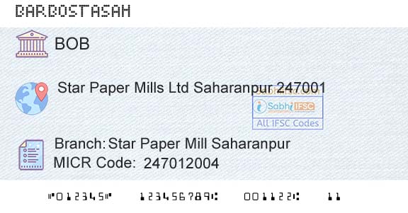 Bank Of Baroda Star Paper Mill SaharanpurBranch 